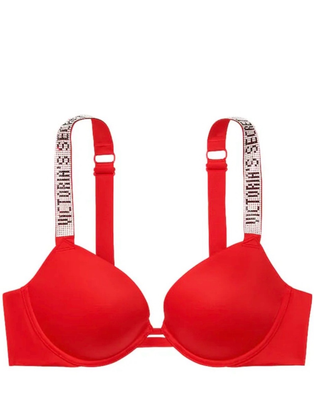 Victoria's Secret Red Molded Push-Up Bra with Logo Crystal Straps